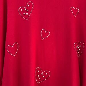 Love Scarlett Women's 2X Red Rhinestone Pearl Valentine Lovers Top Short Sleeve